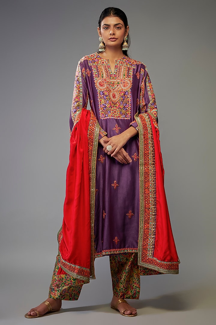 Purple Chanderi SIlk Choga Set by Debyani at Pernia's Pop Up Shop
