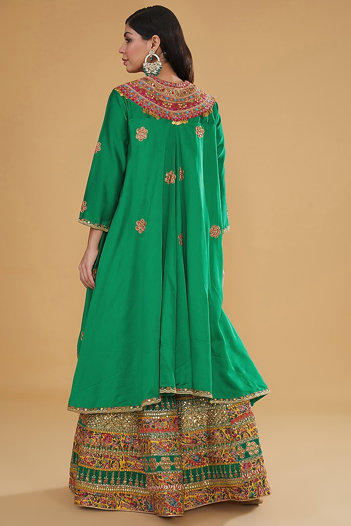 Multi-Colored Chanderi Silk Embroidered Bridal Sharara Set by Debyani at Pernia's Pop Up Shop
