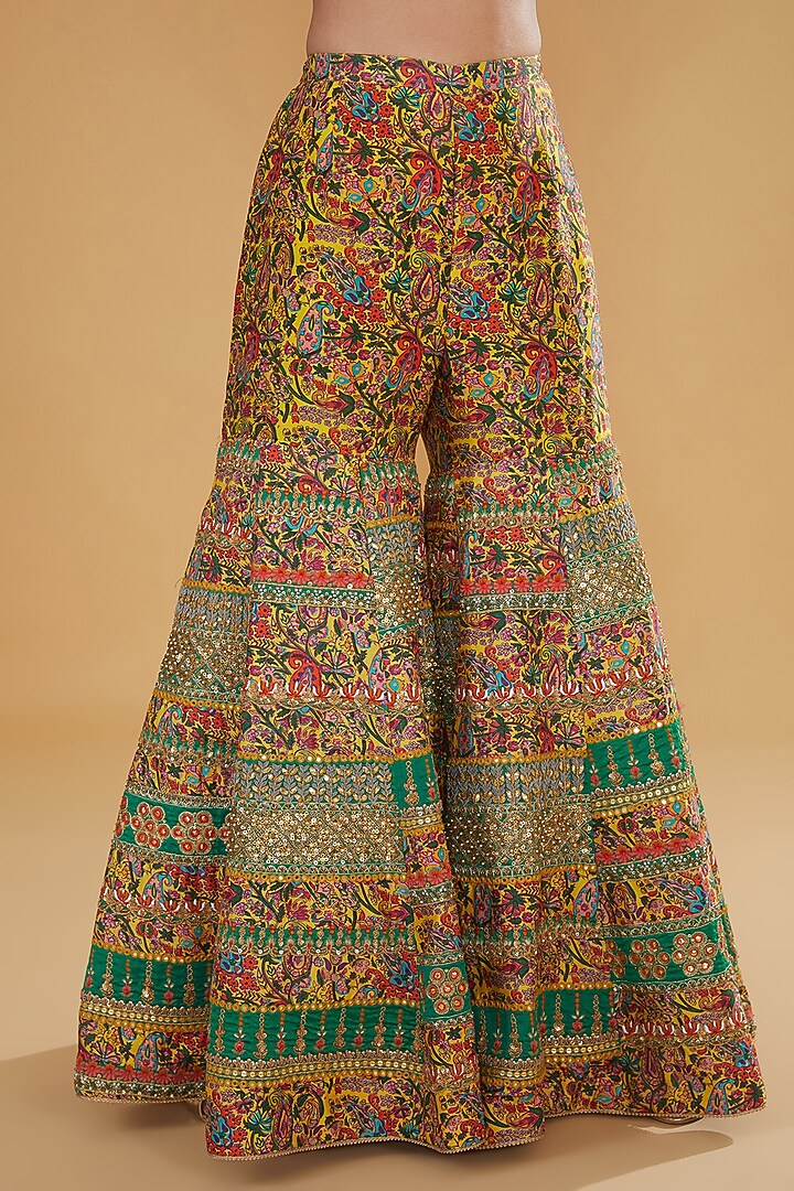 Multi-Colored Chanderi Silk Embroidered Bridal Sharara Set by Debyani at Pernia's Pop Up Shop