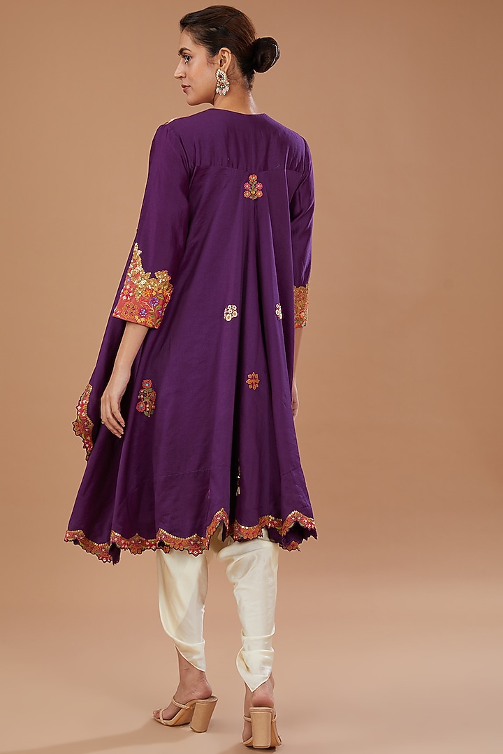 Purple Chanderi Embroidered Jacket Set by Debyani at Pernia's Pop Up Shop