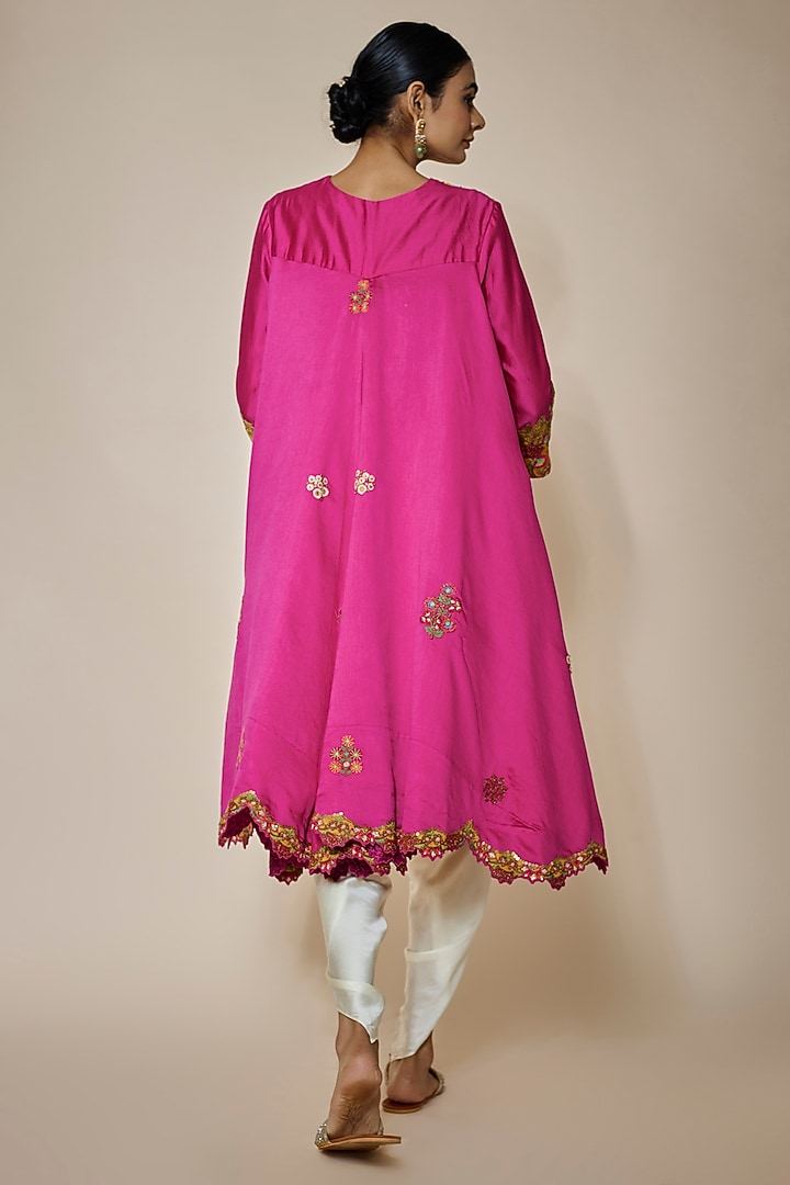 Magenta Chanderi Silk Trail Jacket Set by Debyani at Pernia's Pop Up Shop