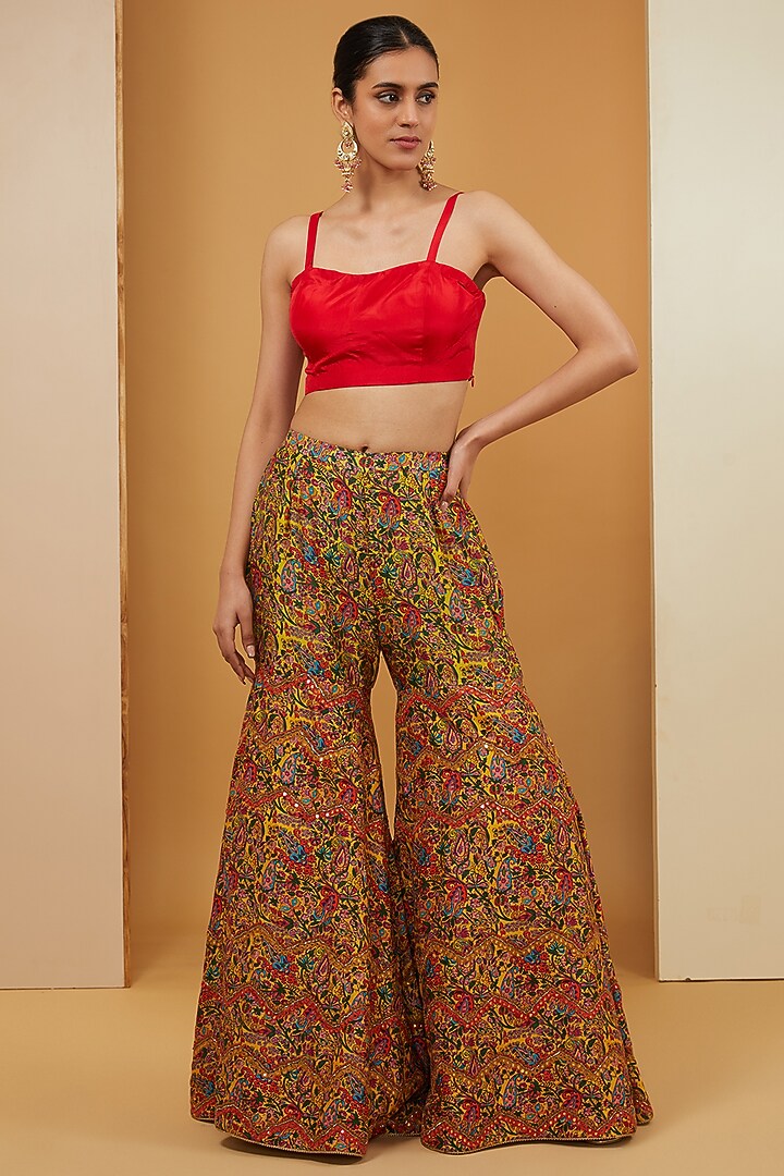 Multi-Colored Chanderi Bridal Sharara Set by Debyani at Pernia's Pop Up Shop