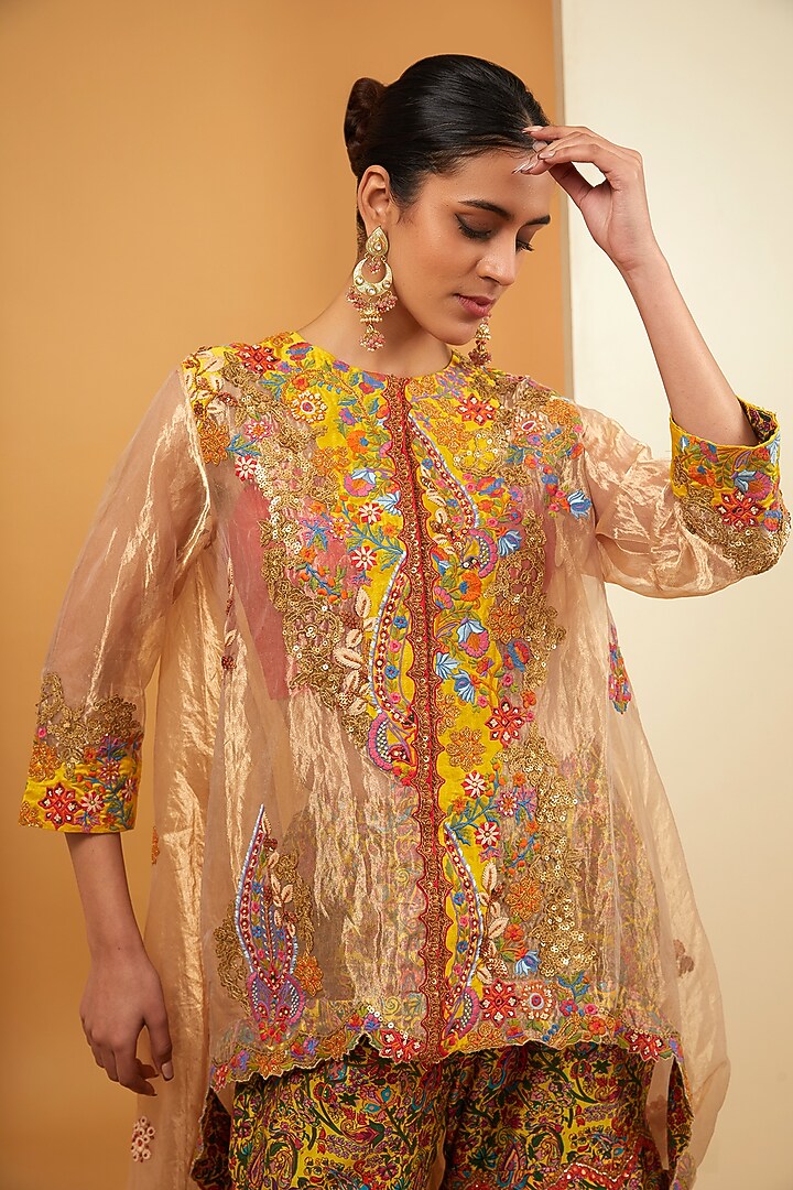 Multi-Colored Chanderi Bridal Sharara Set by Debyani at Pernia's Pop Up Shop