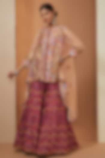 Dark Pink Tissue & Chanderi Trail Jacket Set by Debyani at Pernia's Pop Up Shop