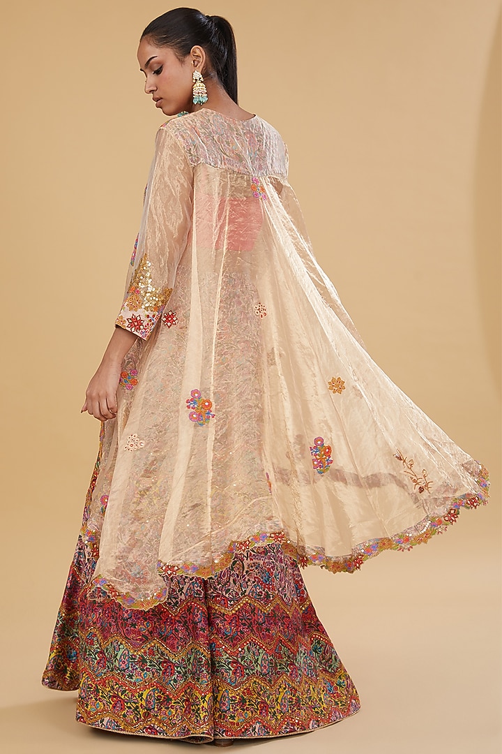 Multi-Colored Chanderi Leheriya Bridal Sharara Set by Debyani at Pernia's Pop Up Shop