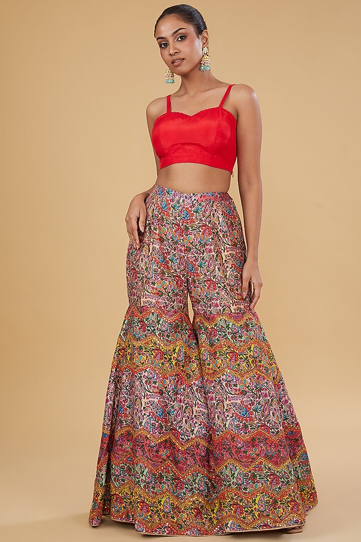 Multi-Colored Chanderi Leheriya Bridal Sharara Set by Debyani at Pernia's Pop Up Shop