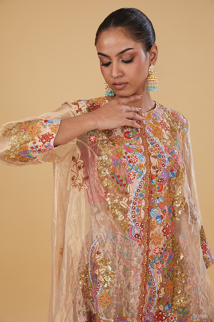 Multi-Colored Chanderi Leheriya Bridal Sharara Set by Debyani at Pernia's Pop Up Shop