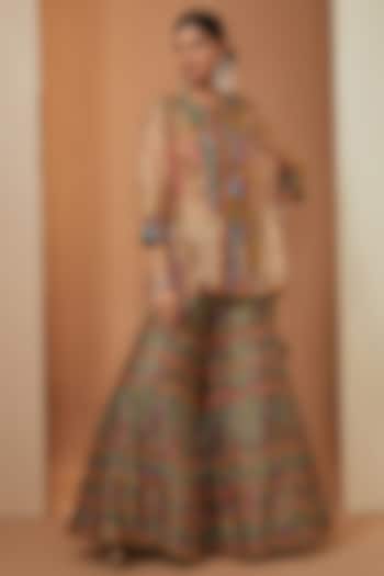 Mint Chanderi Printed Bridal Sharara Set by Debyani at Pernia's Pop Up Shop