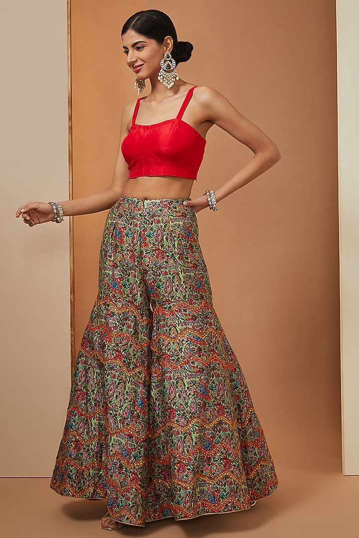 Mint Chanderi Printed Bridal Sharara Set by Debyani at Pernia's Pop Up Shop