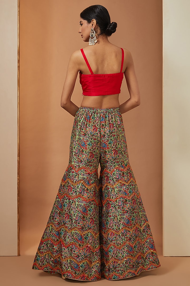 Mint Chanderi Printed Bridal Sharara Set by Debyani at Pernia's Pop Up Shop