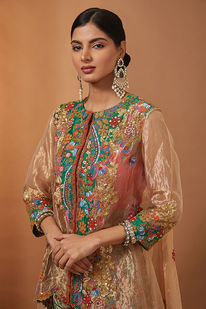 Mint Chanderi Printed Bridal Sharara Set by Debyani at Pernia's Pop Up Shop