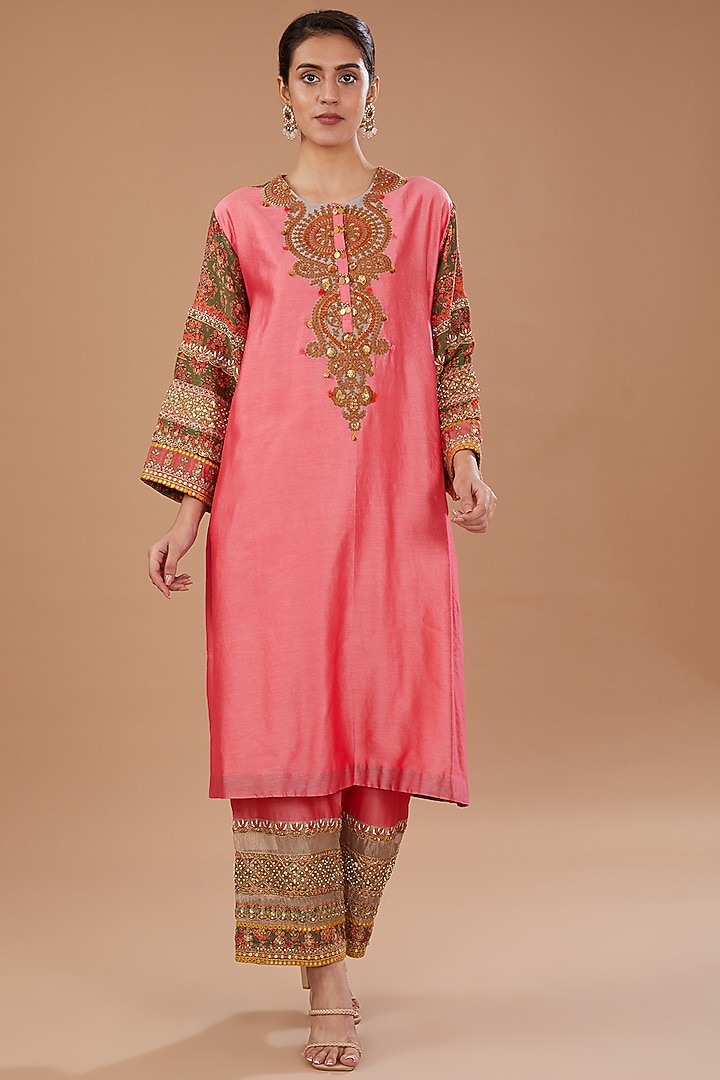 Pink Silk Kurta Set by Debyani at Pernia's Pop Up Shop