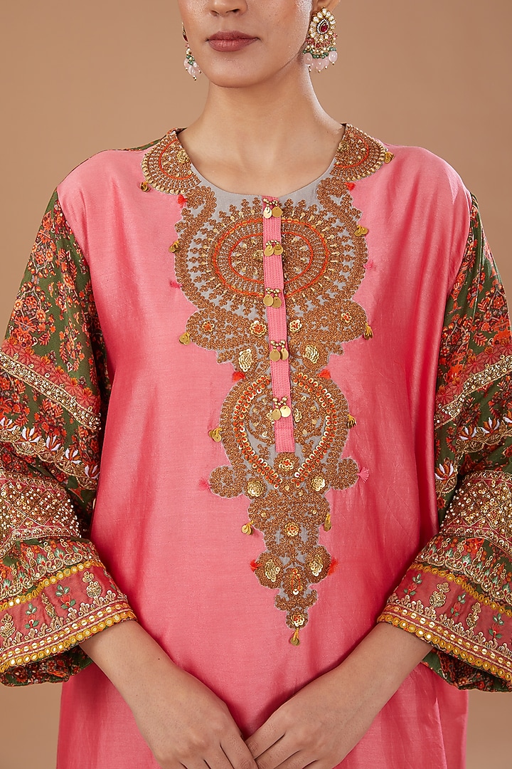 Pink Silk Kurta Set by Debyani at Pernia's Pop Up Shop