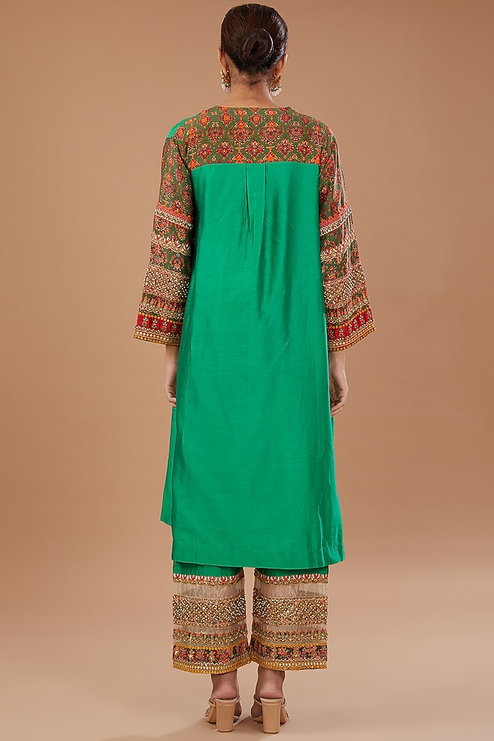 Green Silk Kurta Set by Debyani at Pernia's Pop Up Shop