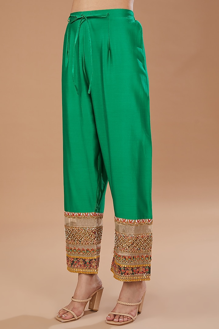 Green Silk Kurta Set by Debyani at Pernia's Pop Up Shop