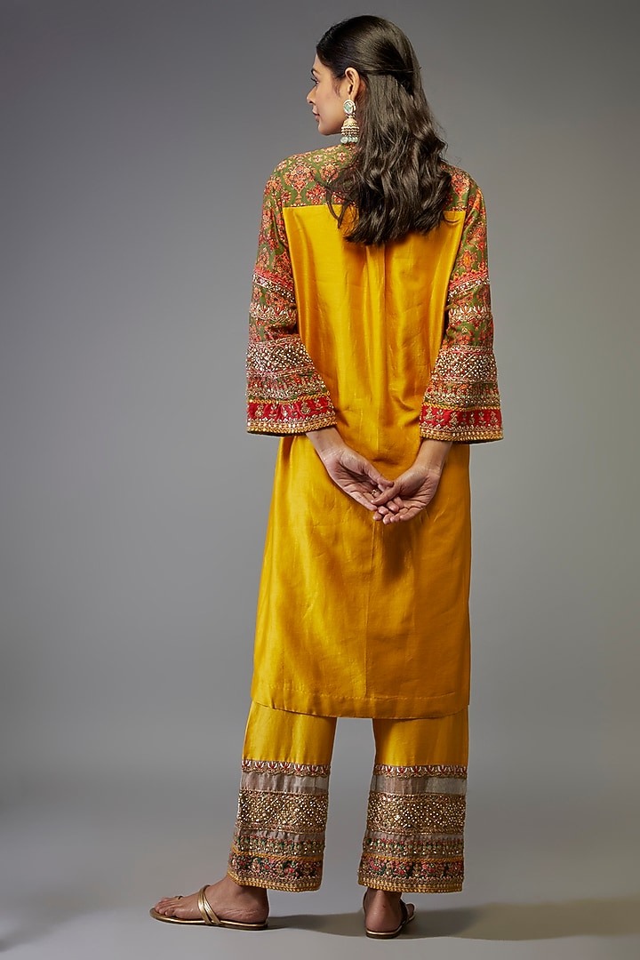 Yellow Silk Kurta Set by Debyani at Pernia's Pop Up Shop