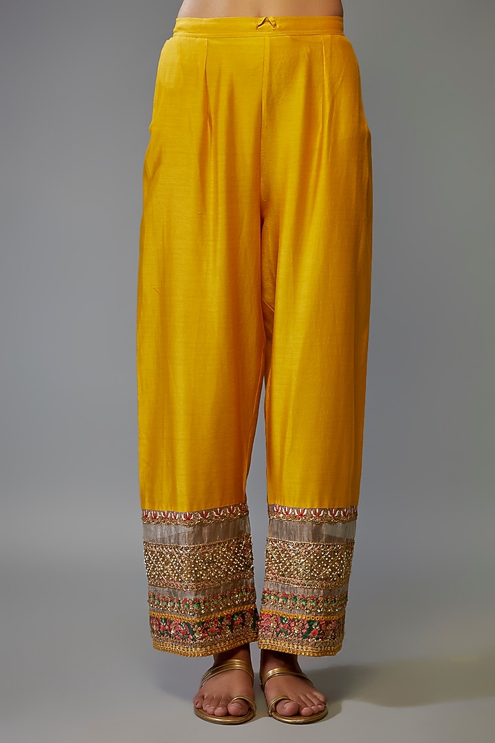 Yellow Silk Kurta Set by Debyani at Pernia's Pop Up Shop