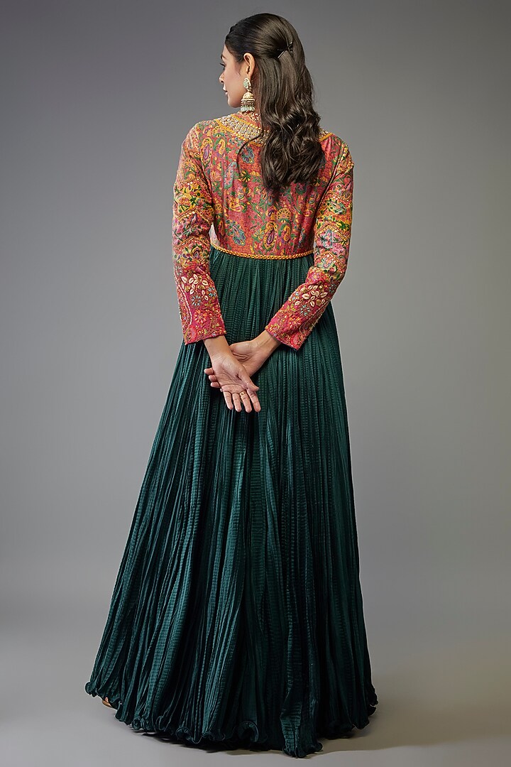 Teal Chanderi Silk Crushed Kalidar Kurta Set by Debyani at Pernia's Pop Up Shop