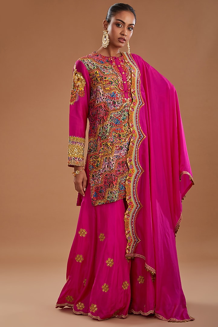 Pink Chanderi Bridal Sharara Set by Debyani at Pernia's Pop Up Shop