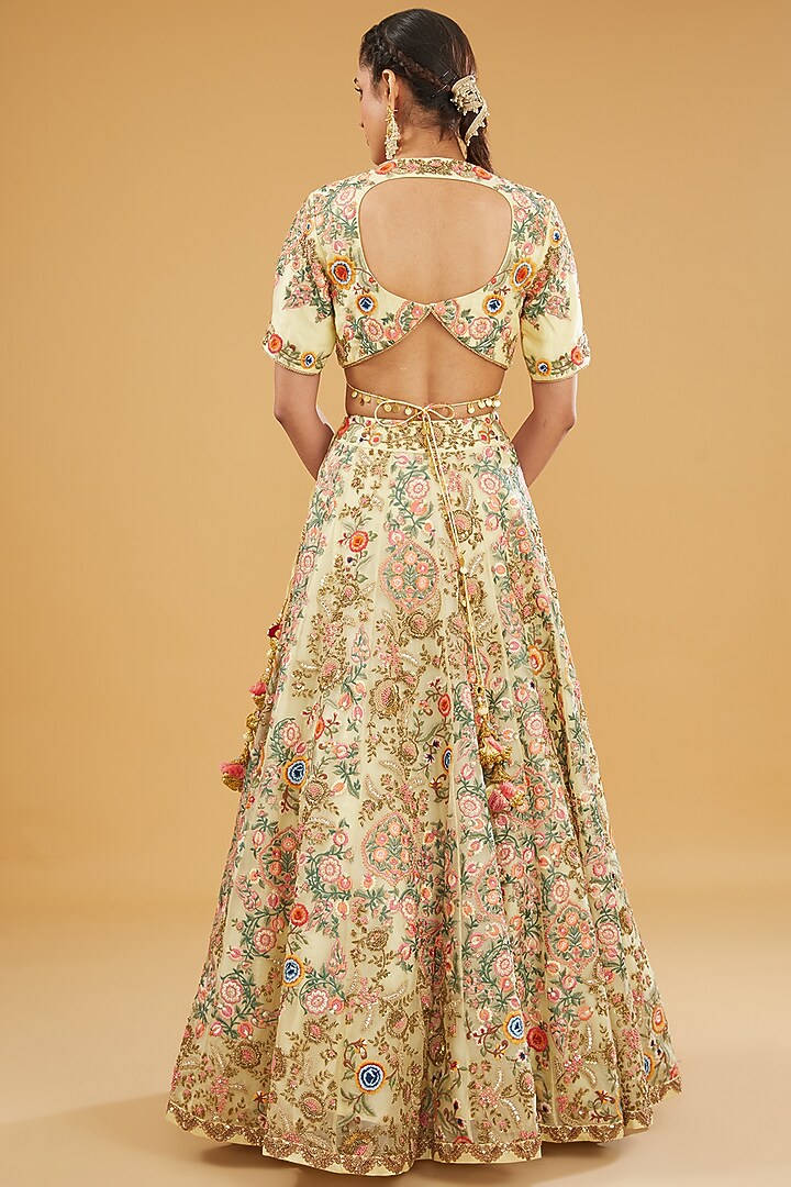 Ivory Organza Embroidered Bridal Lehenga Set by Debyani at Pernia's Pop Up Shop