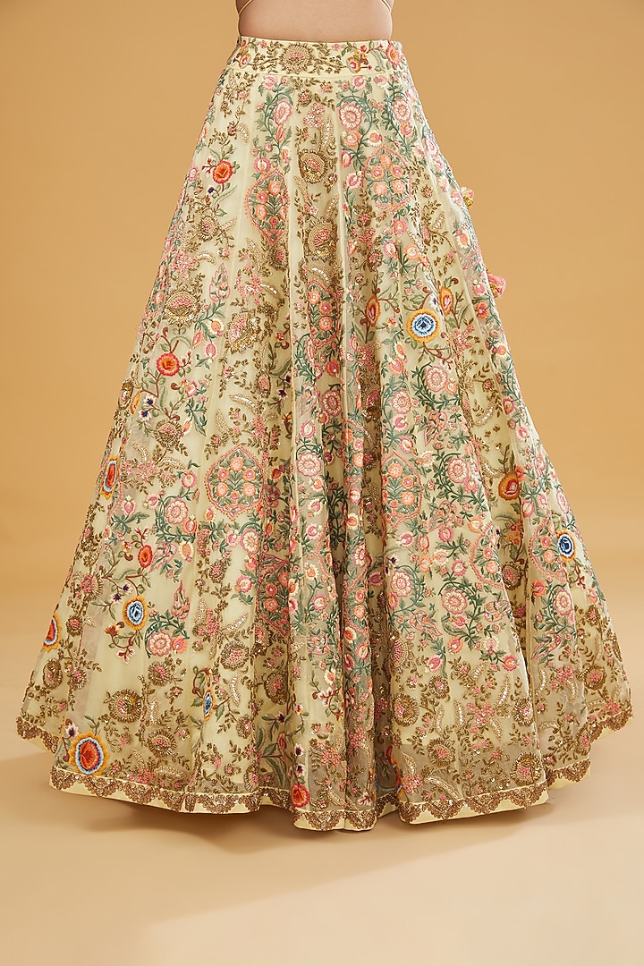 Ivory Organza Embroidered Bridal Lehenga Set by Debyani at Pernia's Pop Up Shop