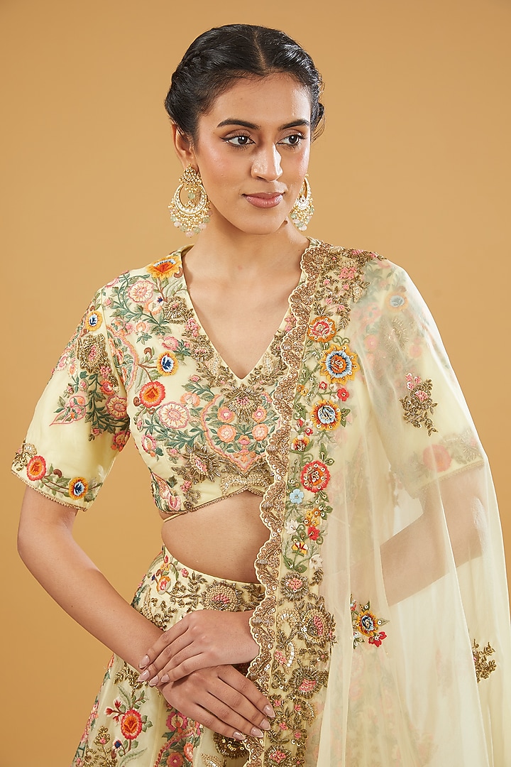 Ivory Organza Embroidered Bridal Lehenga Set by Debyani at Pernia's Pop Up Shop