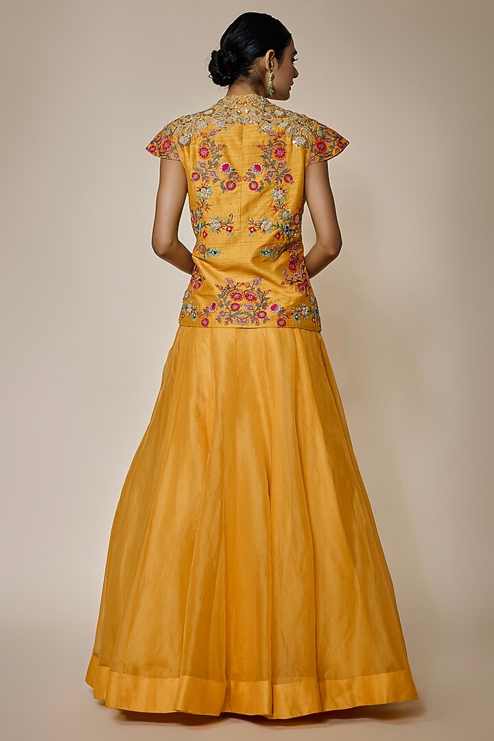 Yellow Organza Jacket Bridal Lehenga Set by Debyani at Pernia's Pop Up Shop