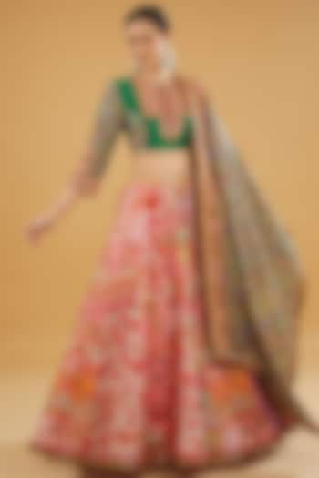 Multi-Colored Raw Silk Bridal Lehenga Set by Debyani at Pernia's Pop Up Shop