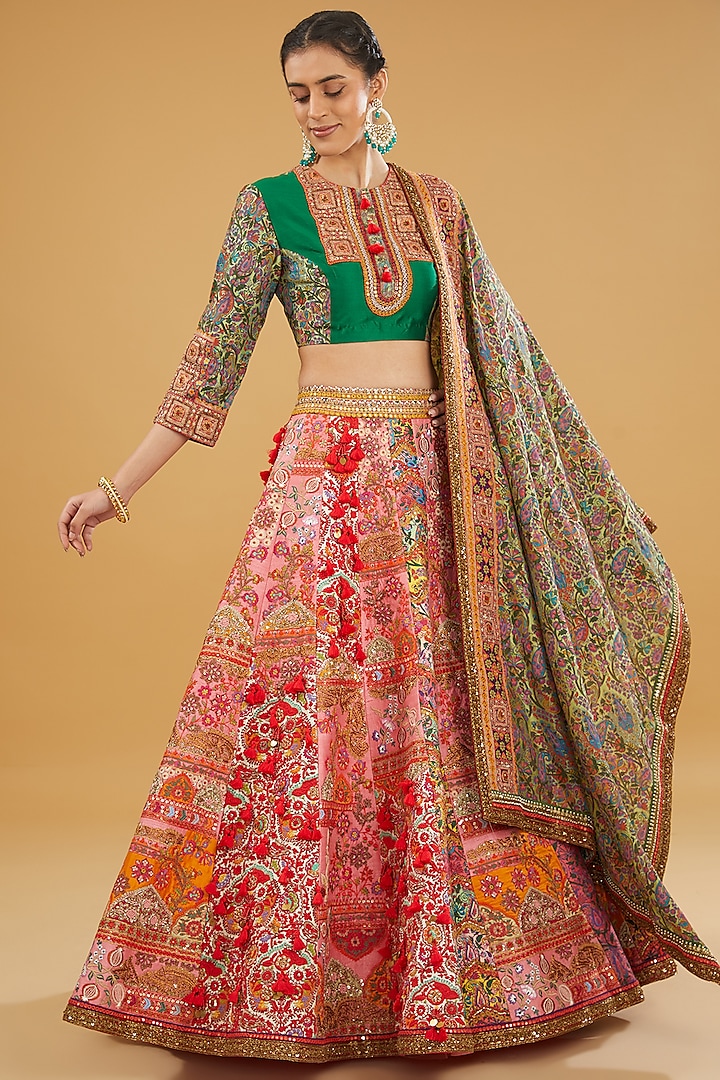 Multi-Colored Raw Silk Bridal Lehenga Set by Debyani at Pernia's Pop Up Shop