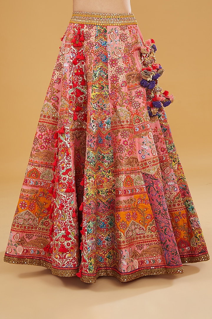 Multi-Colored Raw Silk Bridal Lehenga Set by Debyani at Pernia's Pop Up Shop
