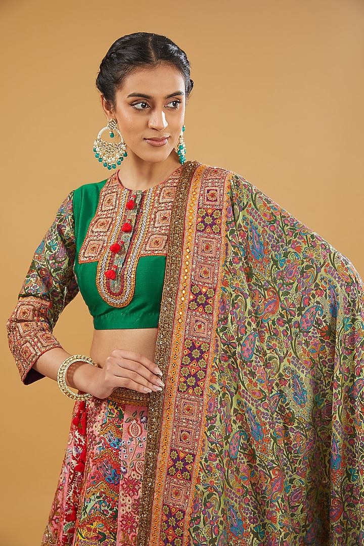 Multi-Colored Raw Silk Bridal Lehenga Set by Debyani at Pernia's Pop Up Shop
