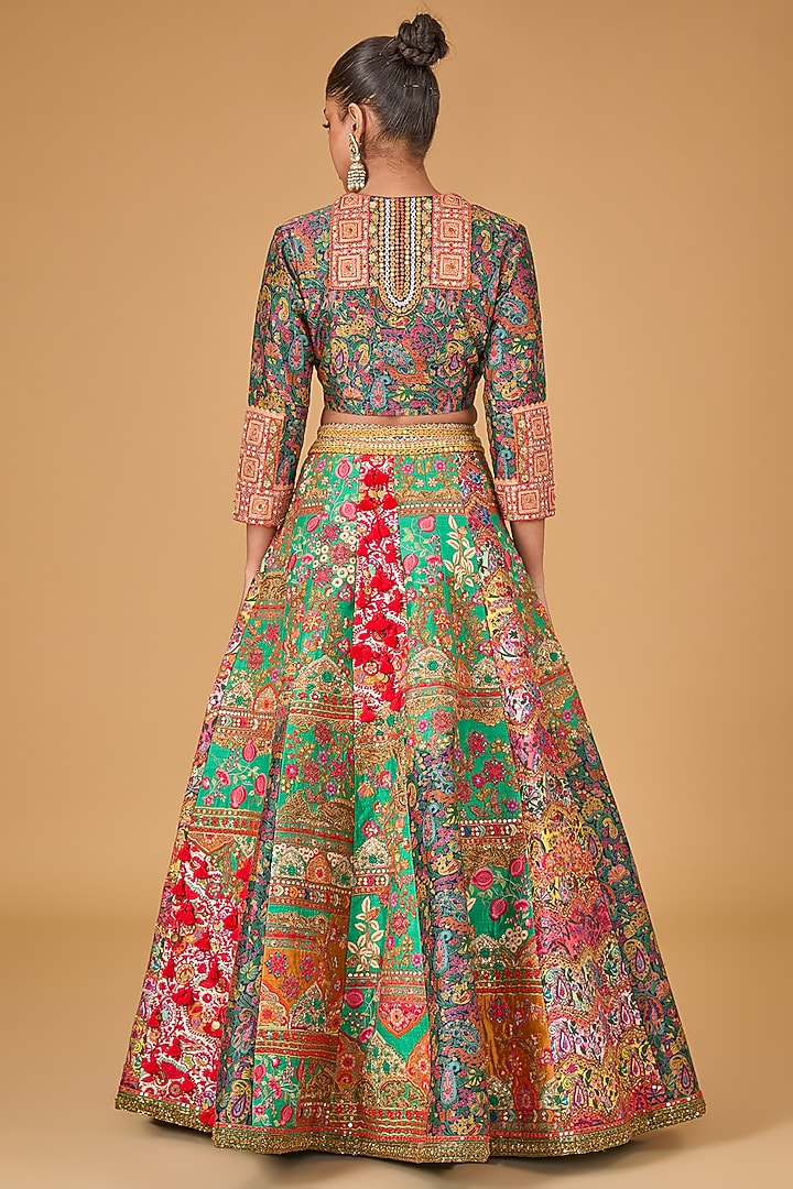 Multi-Colored Chanderi Bridal Lehenga Set by Debyani at Pernia's Pop Up Shop