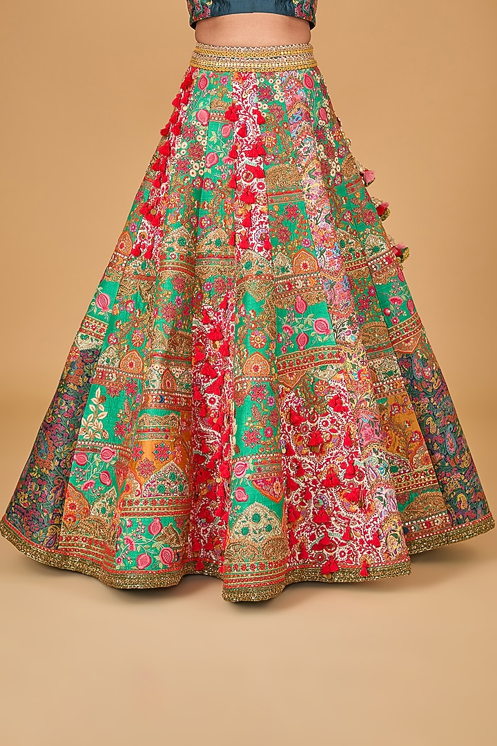 Multi-Colored Chanderi Bridal Lehenga Set by Debyani at Pernia's Pop Up Shop