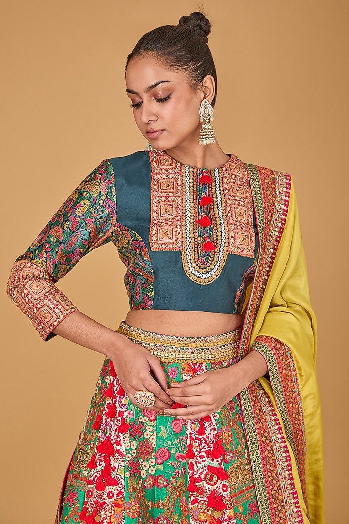 Multi-Colored Chanderi Bridal Lehenga Set by Debyani at Pernia's Pop Up Shop