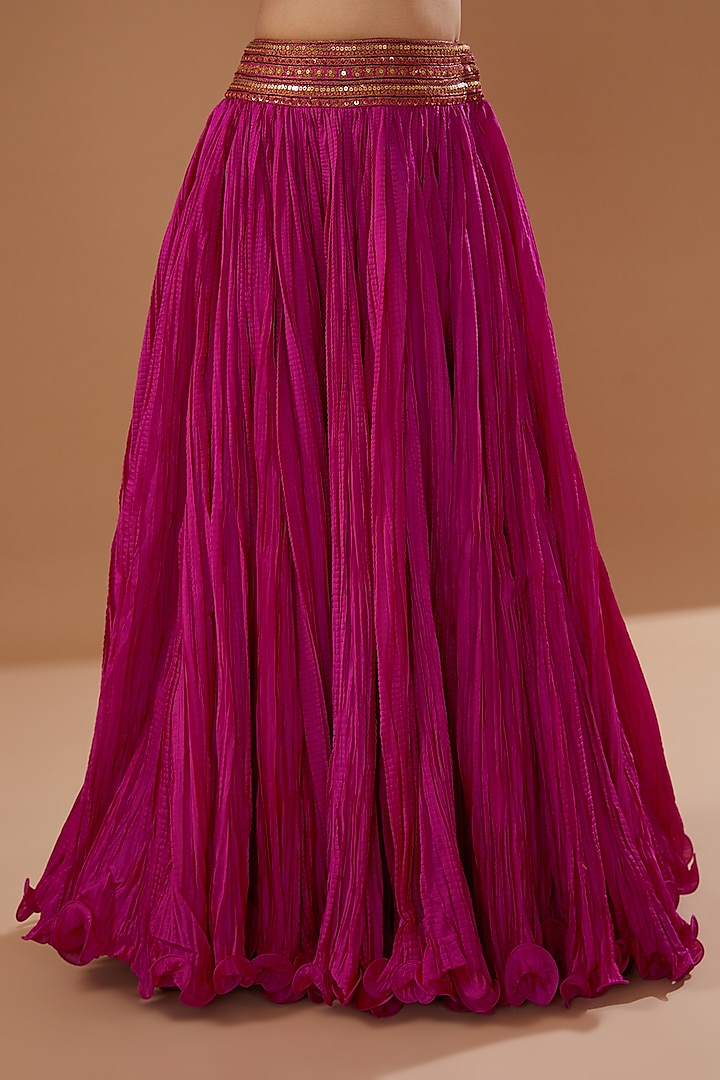 Magenta Chanderi Crushed Skirt Set by Debyani at Pernia's Pop Up Shop