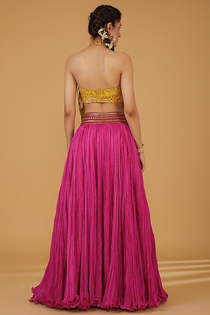 Rani Pink Chanderi Silk Crushed Skirt Set by Debyani at Pernia's Pop Up Shop