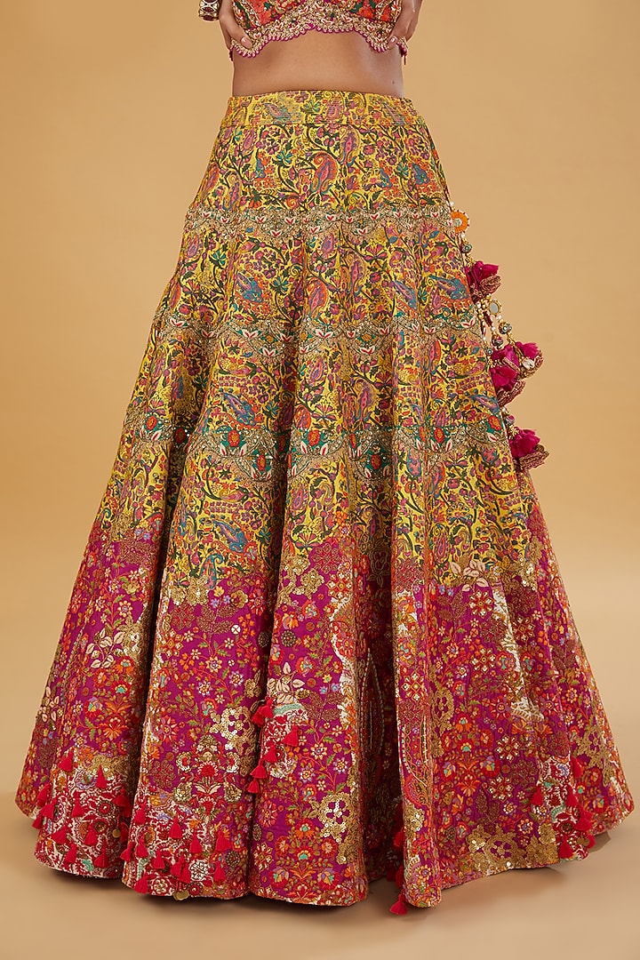 Magenta Chanderi Silk Hand & Machine Embroidered Bridal Lehenga Set by Debyani at Pernia's Pop Up Shop