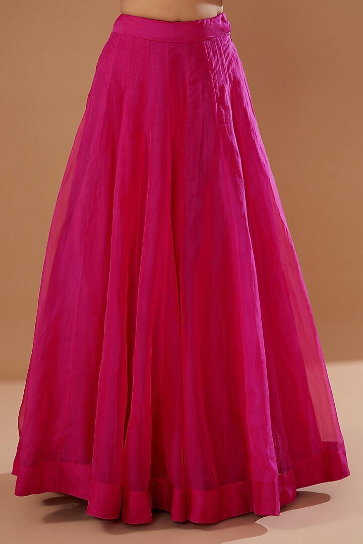 Magenta Raw Silk Embroidered Jacket Set by Debyani at Pernia's Pop Up Shop
