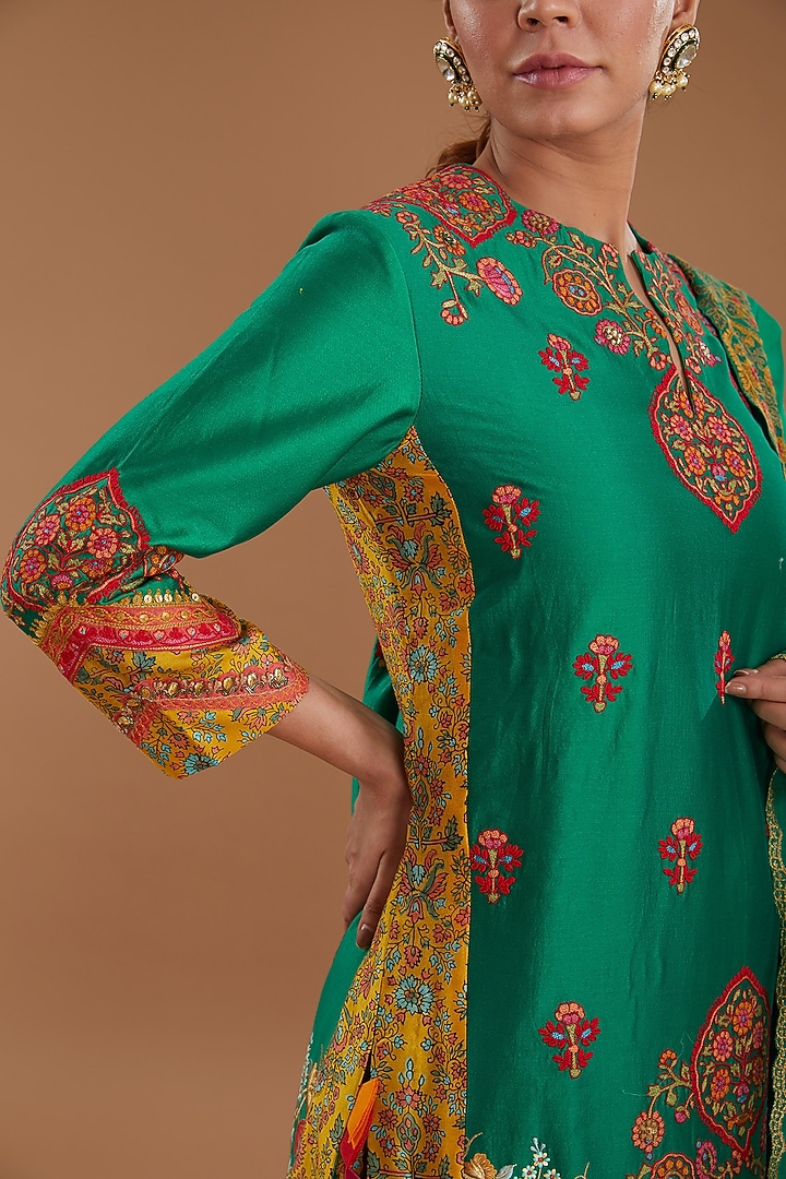 Green Chanderi Kurta Set by Debyani at Pernia's Pop Up Shop
