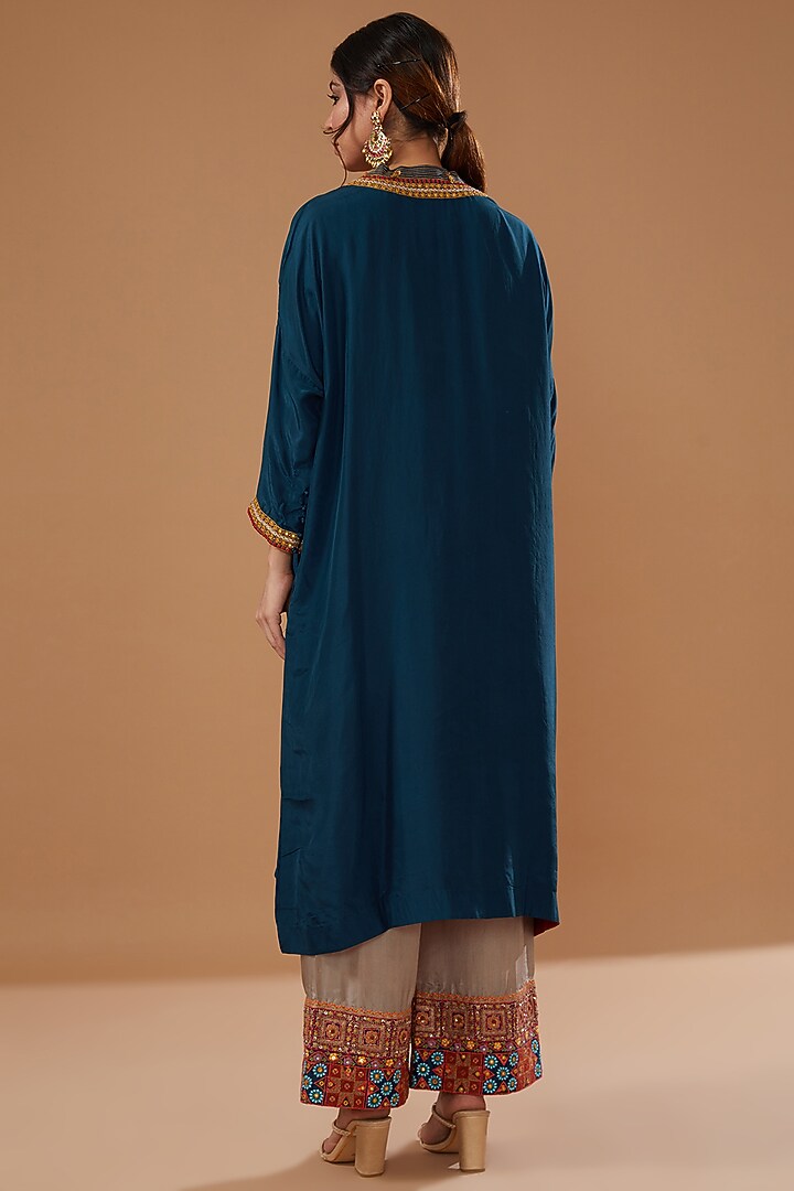 Blue Silk Kurta Set by Debyani at Pernia's Pop Up Shop