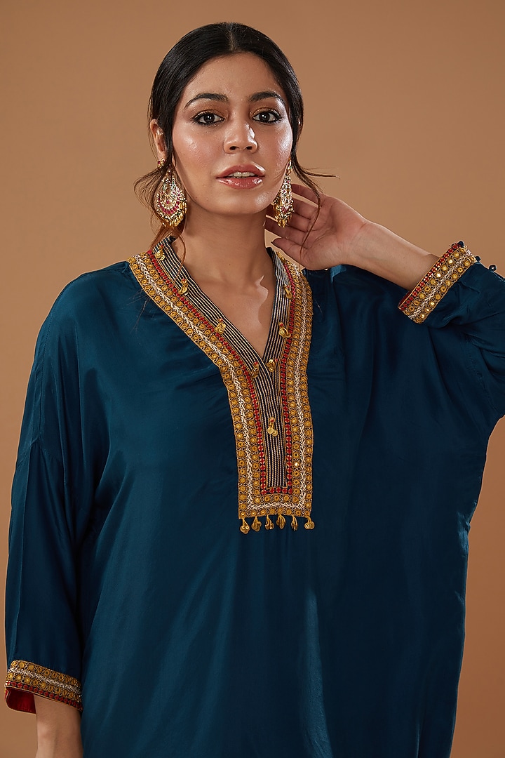 Blue Silk Kurta Set by Debyani at Pernia's Pop Up Shop