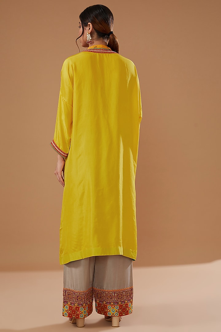 Yellow Silk Kurta Set by Debyani at Pernia's Pop Up Shop