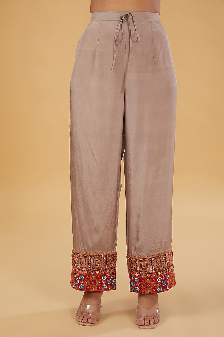 Purple Chanderi Silk Handwork Kaftan Kurta Set by Debyani at Pernia's Pop Up Shop