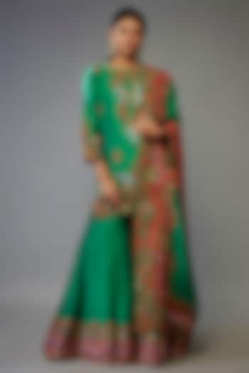 Green Silk Sharara Set by Debyani at Pernia's Pop Up Shop