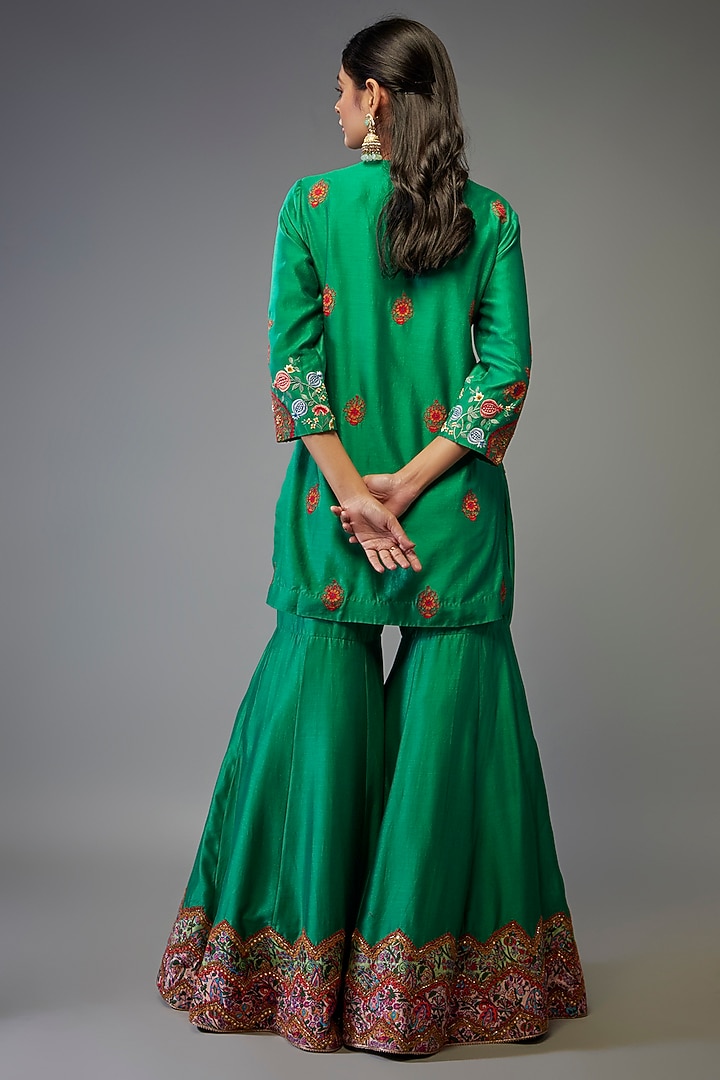 Green Silk Bridal Sharara Set by Debyani at Pernia's Pop Up Shop