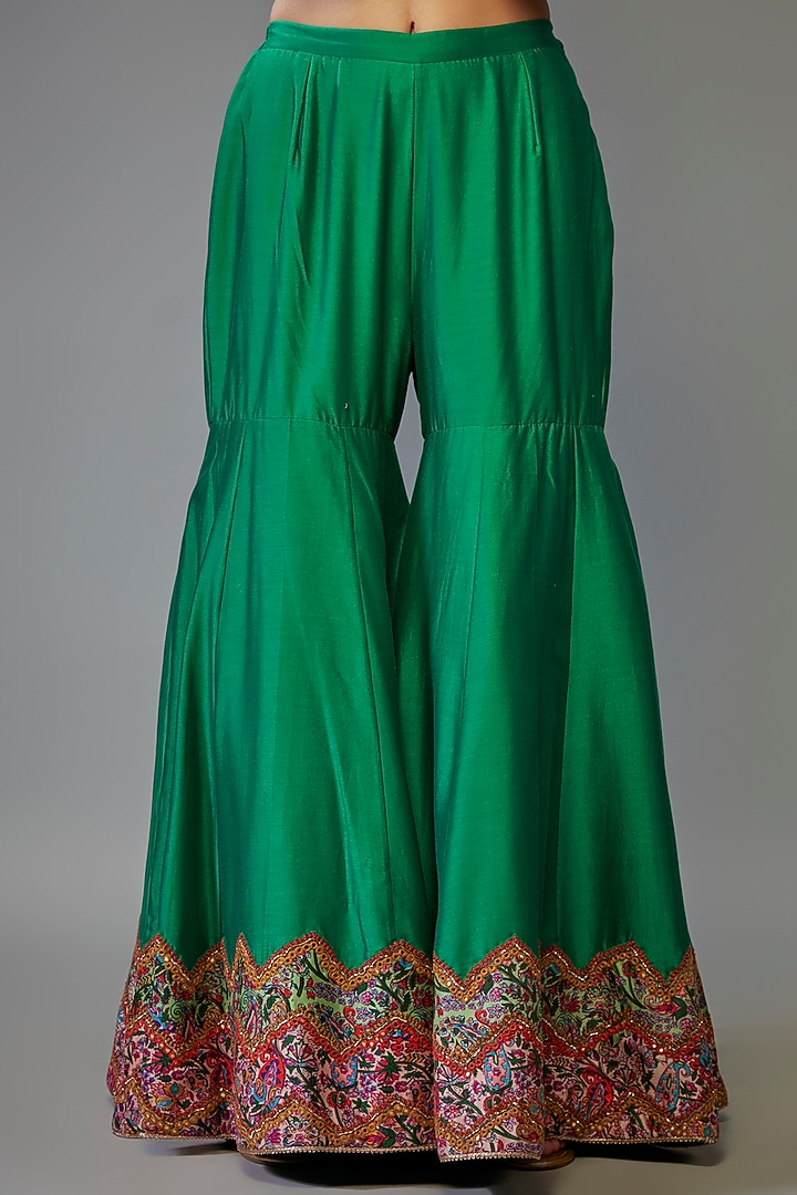 Green Silk Bridal Sharara Set by Debyani at Pernia's Pop Up Shop