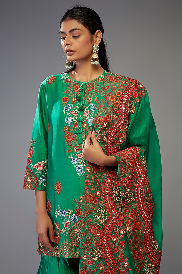 Green Silk Bridal Sharara Set by Debyani at Pernia's Pop Up Shop