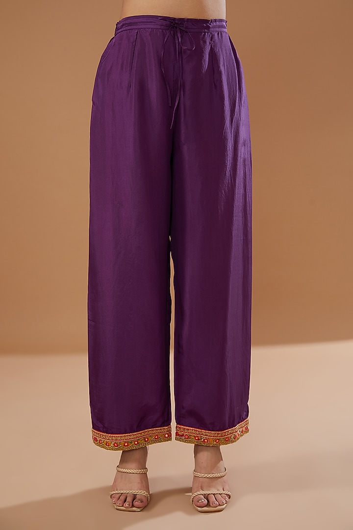 Blue Chanderi Embroidered Kurta Set by Debyani at Pernia's Pop Up Shop