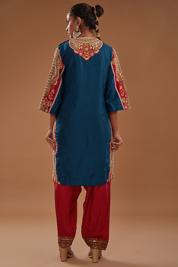 Blue Chanderi Embroidered Kurta Set by Debyani at Pernia's Pop Up Shop
