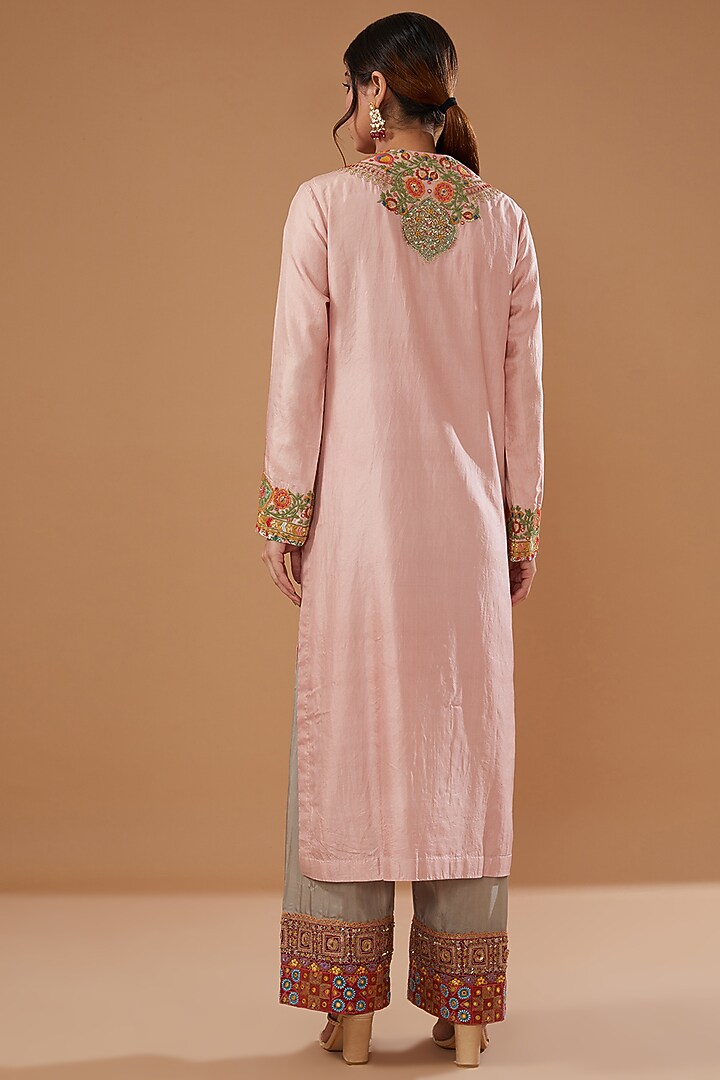 Candy Pink Silk Phulwari Kurta Set by Debyani at Pernia's Pop Up Shop